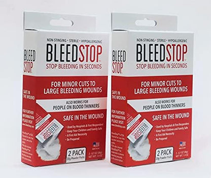 BleedStop™ First Aid Powder for Blood Clotting, Trauma Kit, Blood Thinner Patients, Camping Safety, and Survival Equipment for Moderate to Severe Bleeding Wounds or Nosebleeds - 4 (20g) Pouches