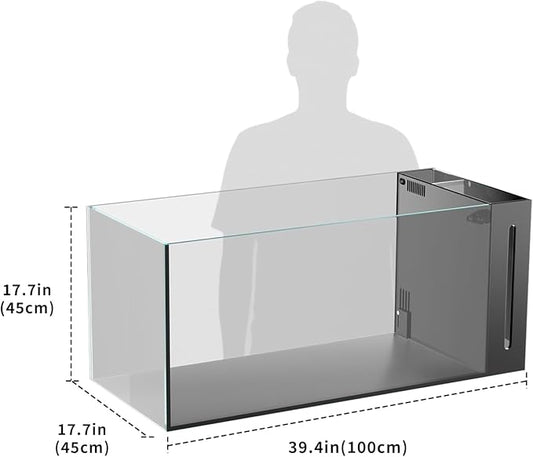 Ultra Clear Rimless Aquarium Tank gallons Low Iron Glass Side Filtration + Anti-Jumping net (50Gal)