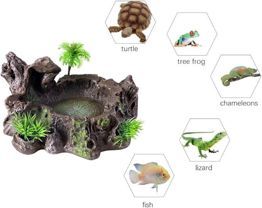 QIRMIZI Reptile Decor, Reptile Food Bowl,Artificial Rock Reptile Hideout, Climbing Ramp for Bearded Dragons, Lizards, and Other Reptiles