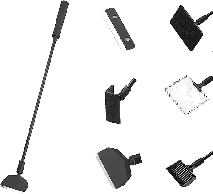 6-in-1 Aquarium Cleaning Tools Fish Tank Cleaning Kit with Long Handle, Algae Scraper,Flat Cleaning Pad,Right-Angle Cleaning Pad,Fish Net, Gravel Rake