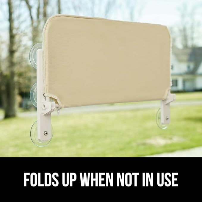 GORILLA GRIP Cat Window Perch, Foldable Cat Window Hammock Bed with 6 Large Suction Cups, Cordless Indoor Wall Shelves, Strong Metal Frame Holds 30lbs, Reversible Washable Sherpa Cover, Small Beige