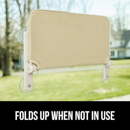 GORILLA GRIP Cat Window Perch, Foldable Cat Window Hammock Bed with 6 Large Suction Cups, Cordless Indoor Wall Shelves, Strong Metal Frame Holds 30lbs, Reversible Washable Sherpa Cover, Small Beige