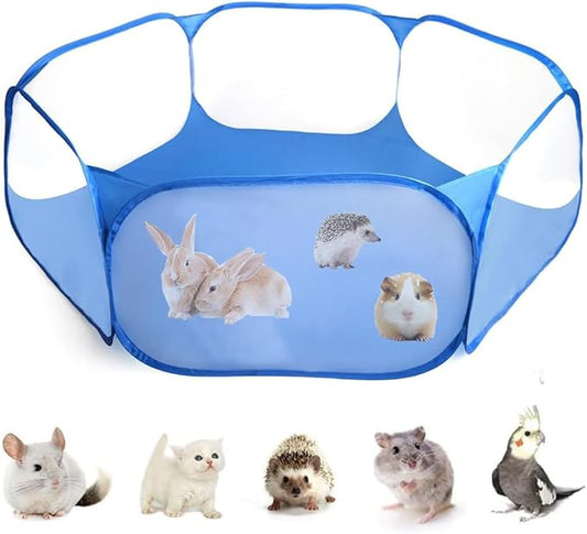 Small Animals Tent, Breathable Transparent Pet Playpen Pop Open Outdoor/Indoor Exercise Fence, Portable Yard Fence for Guinea Pig, Rabbit, Hamster, Chinchillas and Hedgehogs