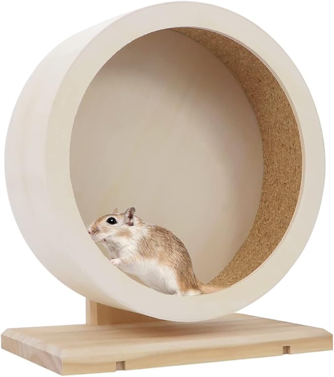Small Pets Exercise Wheel Hamster Wooden Mute Running Spinner Wheel Play Toy for Rat Gerbil Mice Chinchillas Hedgehogs Guinea Pigs (M)