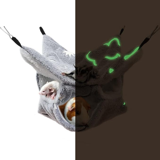 LEFTSTARER Noctilucent Luminous Guinea Pig Rat Hammock Hanging Triple-Layer Hammock Bedding for Ferret Hedgehog Squirrel Hideout Cage Accessories (Cloud)