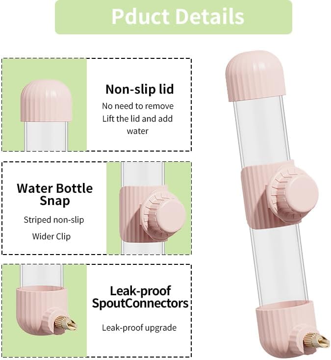 9.4 Fl Oz No Mess Bird Water Dispenser, Automatic Parrot Water Feeder with Spring Valve, Clear Cage Water Drinker for Parakeets Cockatiels Budgies Finch Lovebirds & Canary (Pink, 9.4 fl oz (280ml))