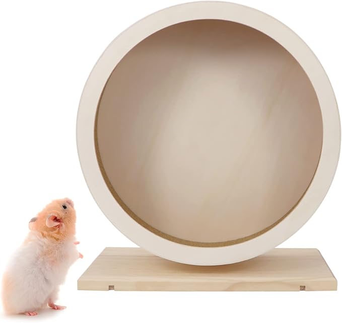 Small Pets Exercise Wheel Hamster Wooden Mute Running Spinner Wheel Play Toy for Rat Gerbil Mice Chinchillas Hedgehogs Guinea Pigs (Large 11.4")