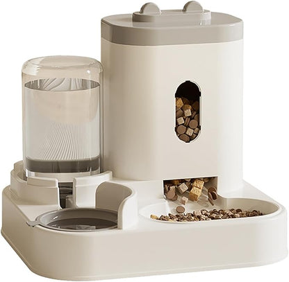 Automatic Pet Feeder and Water Dispenser Set, 2300ML Food Container, 1000ML Water Tank, White