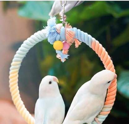 Gradient Colorful Cotton Rope Bird Swing Cage Hanging Toys for Birds Like Parakeets Parrots Cokatiel Budgies Bite Resistance Perch Stand Toys Bird Cage Accessories Perches