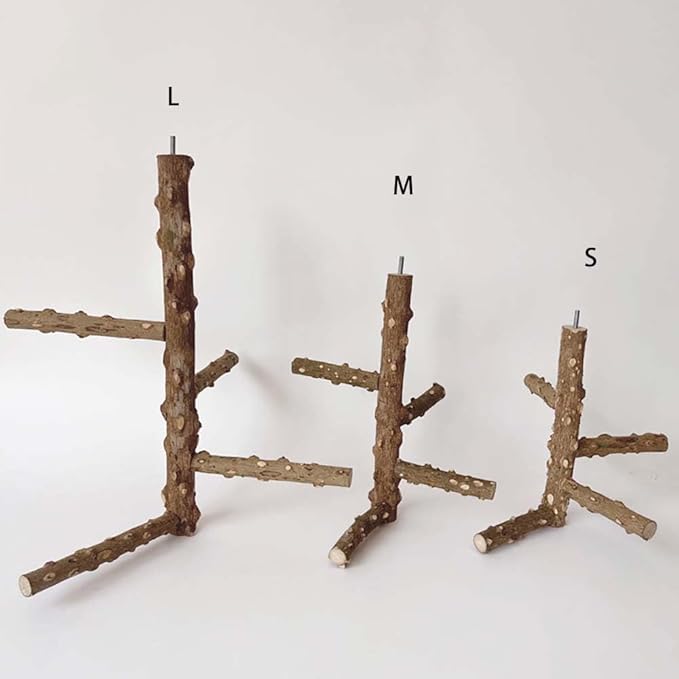 Bird Perch Stand Toy, Natural Wood Parrot Perch Bird Cage Branch Perch Accessories for Parakeets Cockatiels Conures Finches Lovebirds (S)