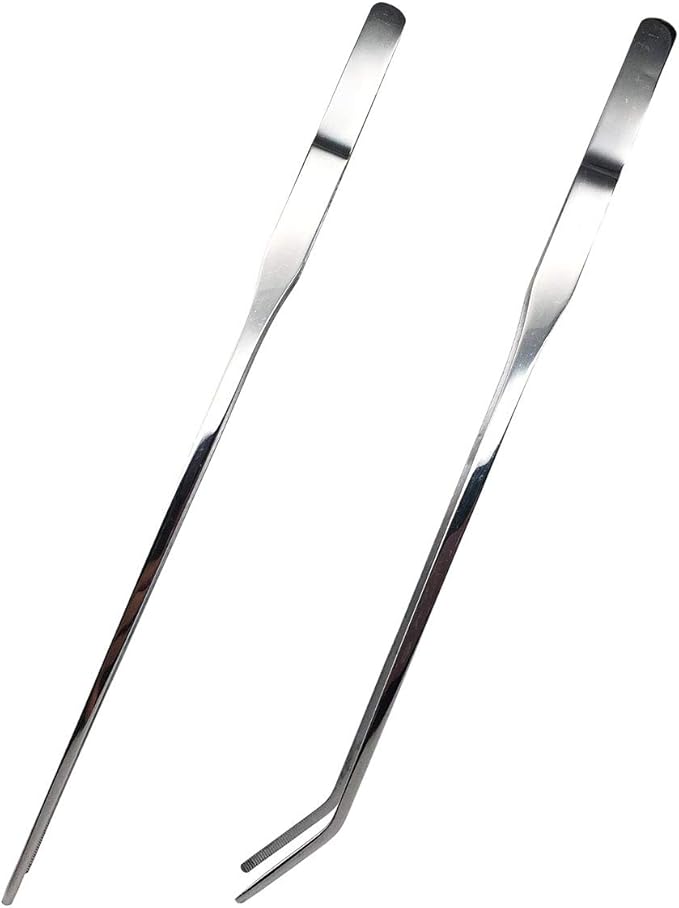 Reptile Feeding Tongs Stainless Steel Straight and Curved Tweezers Polished Long Handle Feeder Tools for Lizard Gecko Snake Spider Bird and Fish Aquariums,Silver