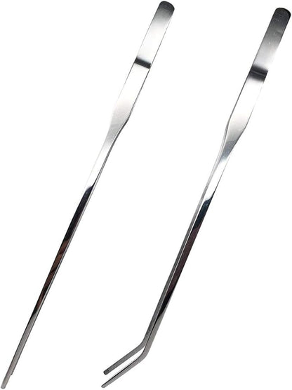 Reptile Feeding Tongs Stainless Steel Straight and Curved Tweezers Polished Long Handle Feeder Tools for Lizard Gecko Snake Spider Bird and Fish Aquariums,Silver