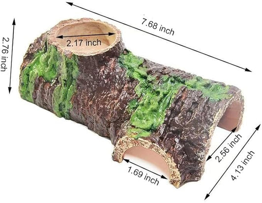 Medium Realistic Resin Hollow Log Hideout Natural-Looking Reptile Hide with Exterior Feeding Ledge Suitable for Bearded Dragons Geckos & Exotic Pets