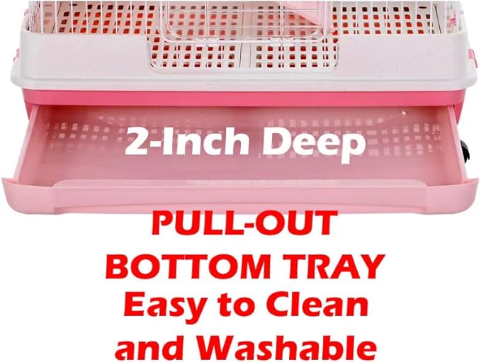 X-Large Pink Deluxe Muli-Level Indoor Rabbit Hutch Cage for Ferret Squirrel Chinchilla Solid Platform Ramp Paw Safe Mesh Floor Pull Out Leakproof Easy Clean 2-Inch Deep Tray Lockable Casters