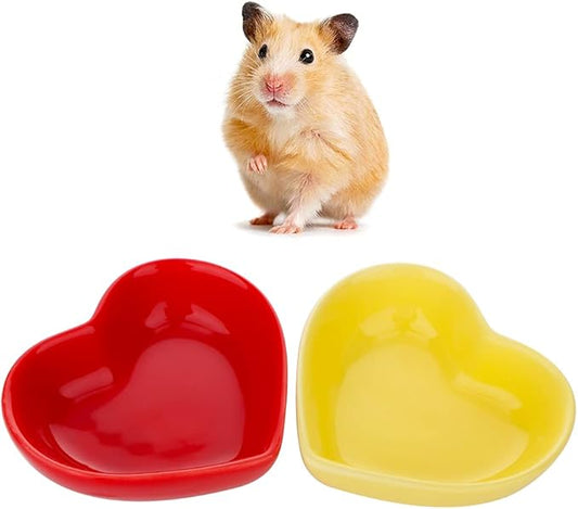 2 Pcs Hamster Food Bowl Hedgehog Ceramic Cute Shape Anti-Turning Food & Water Bowl for Hamster Hedgehog Gerbil Rat Guinea Pig (Yellow and Red)