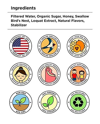 Golden Nest Premium Bird Nest Drink, Swallow Bird Nest 100% Natural - Made in USA, (燕窩) 12 bottles x 240 ml (8oz) (Loquat and Honey)