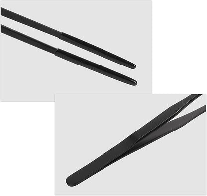 Reptile Feeding Tongs, Stainless Steel Lizard Feeding Tongs, Aquarium Straight Feeding Tweezers for Reptiles with Rubber Tip, Terrarium Feeding Tong for Gecko, 10.63" Length, Black