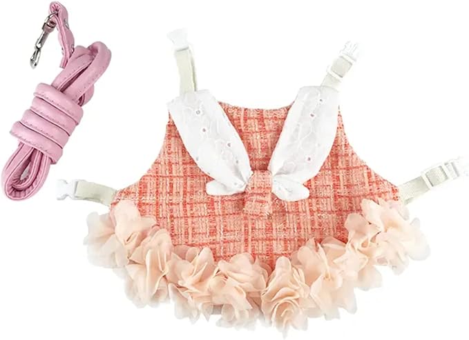 Bunny Rabbit Ferret Harness and Leash Set, Bunny Clothes for Rabbits, Small Animal Guinea Pig Dress Clothes for Kitten Ferret Chihuahua Puppy Mini Dog and Small Animals Harnesses (S, Orange)