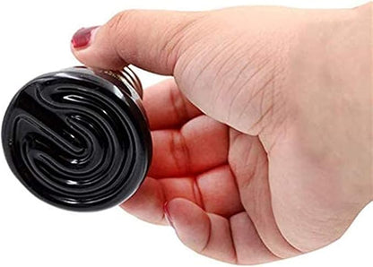 2-Packs 50W Black Ceramic Heat Lamp Mini Reptile Heat Lamp Bulbs E26/E27 Infrared Reptile Heat Emitter Heater Lamp Bulb No Light Lamps for Lizard Brooder Coop Aquarium Habitat Lizard Turtle