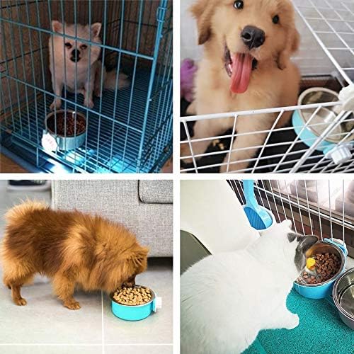 Hamiledyi 2-Pack Hanging Dog Bowls with Removable Stainless Steel Feeder - Spill-Proof Crate Bowls for Kennel/Cage, Puppy to Medium Dogs, Cats, Rabbits & Guinea Pigs (Durable Pet Food & Water Dishes)