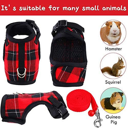 2 Pieces Guinea Pig Harness and Leash with Safety Bell Adjustable Hamster Ferret Harness and Leash Set No Pulling Walking Vest for Ferret Chinchilla and Similar Small Animals (S, 6-7 Inch Chest)