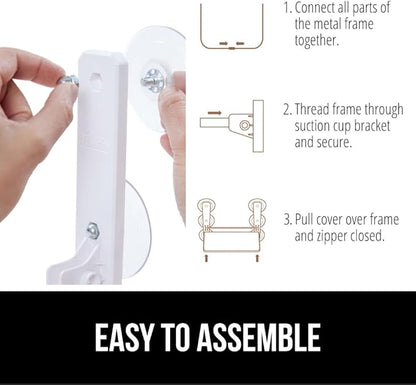 GORILLA GRIP Cat Window Perch, Foldable Cat Window Hammock Bed with 6 Large Suction Cups, Cordless Indoor Wall Shelves, Strong Metal Frame Holds 30lbs, Reversible Washable Sherpa Cover, Medium Brown