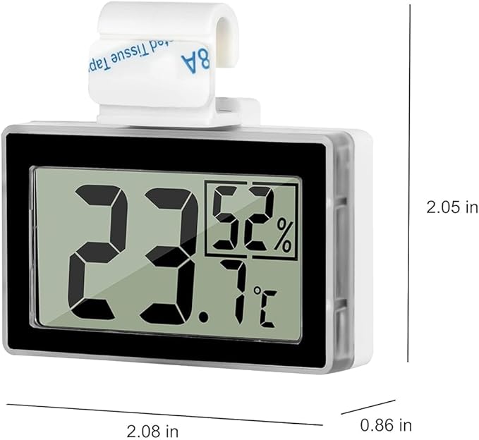 Digital Reptile Thermometer Hygrometer with Hook & Adhesive, LCD Display Temperature Humidity Gauge for Reptile Tanks, Terrariums, Bearded Dragon, Hermit Crab Accessories (-10℃~+50℃/20%-90% RH)