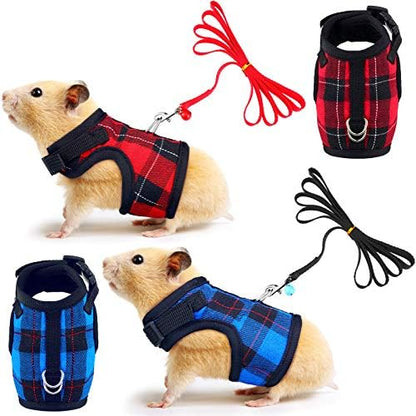 2 Pieces Guinea Pig Harness and Leash with Safety Bell Adjustable Hamster Ferret Harness and Leash Set No Pulling Walking Vest for Ferret Chinchilla and Similar Small Animals (S, 6-7 Inch Chest)