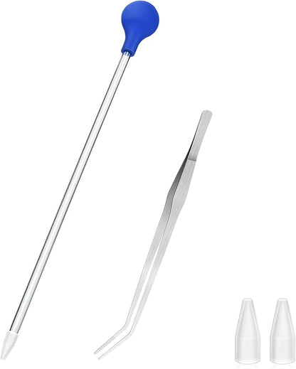 1 Pc 18.5 in Long Pipette with 1 Pc Stainless Steel Feeding Long Tweezers for Fish Tank Coral Food Feeder Long Syringe Aquarium Coral Feeding Tube for Marine Fish Reef Aquatic Plant