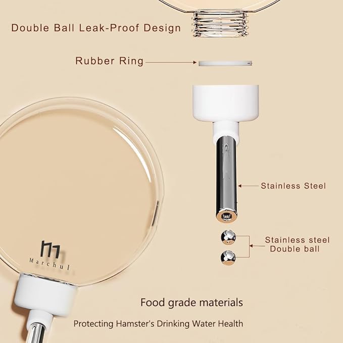 Marchul Hamster Water Bottle with Stand No Drip Water Dispenser for Syrian Dwarf Hamsters Gerbils Mice Rats and Other Small Animals