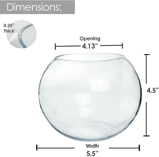 Craft And Party, Glass Bubble Vase, 4.5" Height x 6" Width, Set of 6 Glass Fish Bowl Vase, Bubble Bowl vase for Terrarium, Flower Vase Centerpiece