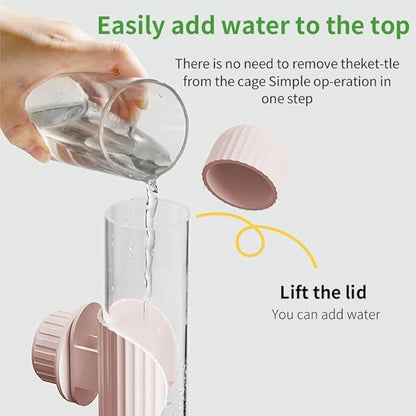 9.4 Fl Oz No Mess Bird Water Dispenser, Automatic Parrot Water Feeder with Spring Valve, Clear Cage Water Drinker for Parakeets Cockatiels Budgies Finch Lovebirds & Canary (Pink, 9.4 fl oz (280ml))