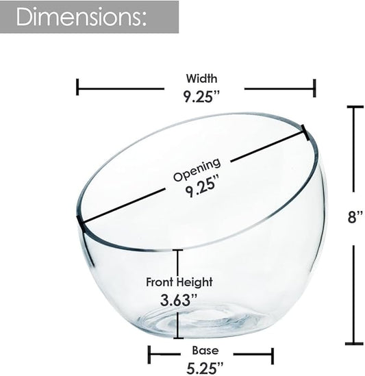 Craft And Party, Slant Cut Bowl Glass Vase, Glass Fish Bowl Vase, 8.5" Height x 10" Width Fruit Jar, Candy Dish, Clear Terraium, Flower Vase Centerpiece