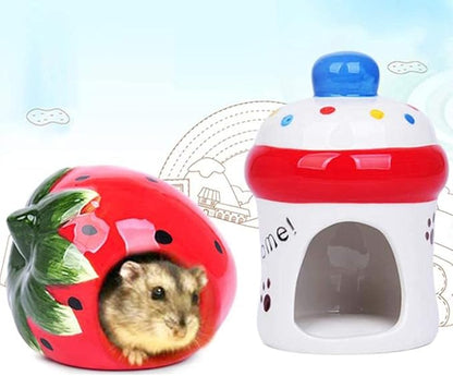 Cool Hamster House Hideout Suitable for Hamsters Less Than 4 inches 10 cm in Length Ceramics Strawberry Shape Bed Cute Small Animal Pet Squirrel Hedgehog Chinchilla Nest Hamster Cage Accessories