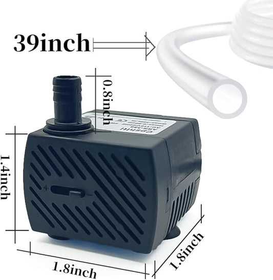 95GPH ultra-quiet small fountain pump (350L/H, 5W), 3.3-foot water pipe, adjustable flow small water pump, suitable for fish tanks, water features, pet fountains, outdoor fountain pumps