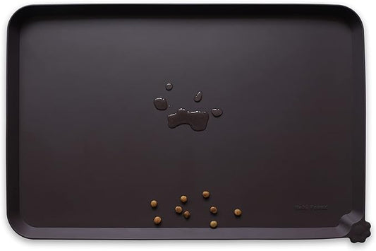 Hoki Found Large Silicone Pet Food Mat - Non Slip, Waterproof Dog Cat Bowl Mat - Dark Oak