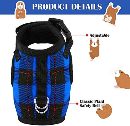 2 Pieces Guinea Pig Harness and Leash with Safety Bell Adjustable Hamster Ferret Harness and Leash Set No Pulling Walking Vest for Ferret Chinchilla and Similar Small Animals (S, 6-7 Inch Chest)