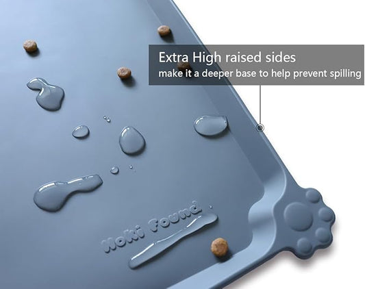 Hoki Found XX-Large Silicone Pet Feeding Mats - Non Slip Cat Dog Bowl Mats - Waterproof, Gray (28'' x 26'')