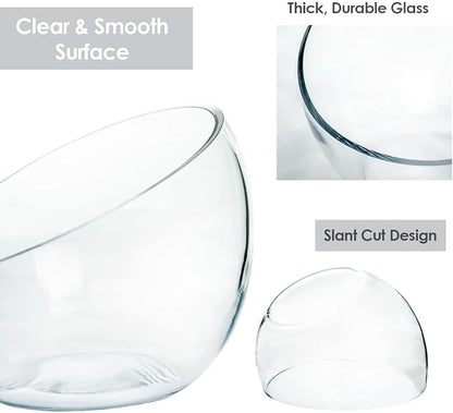 Craft And Party, Slant Cut Bowl Glass, Glass Fish Bowl Vase, 6" Height x 7" Width Fruit Jar, Candy Dish, Clear Terraium, Flower Centerpiece
