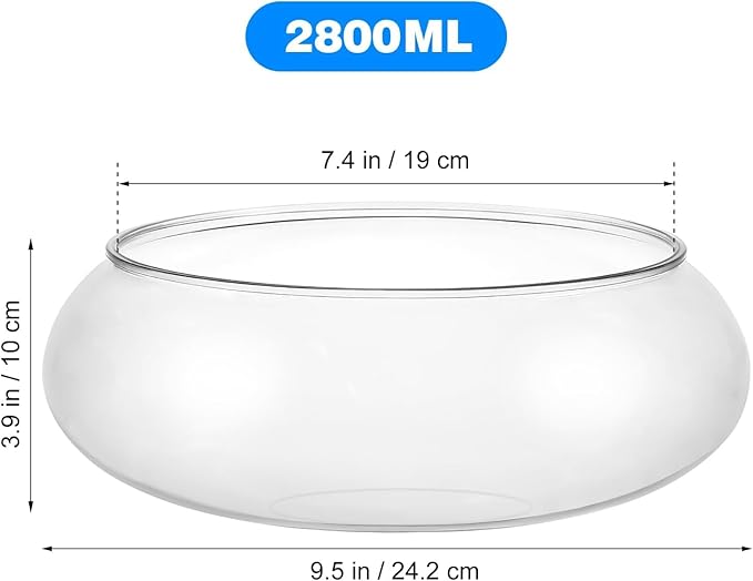 0.74 Gallon Round Fish Bowl, Plastic Clear Bowl Vase Shallow Planter Bubble Bowl Aquatic Plant Pot Hydroponic Plants Succulent Planter Fish Tank Aquarium Bowl for Home Office Decor