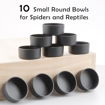 10 Pcs Small Reptile Water Bowl Food Dish Feeding Bowl for Spider Gecko Lizard Horned Frog Turtle Snake (Black)