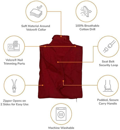 Cozy Comfort Carrier - X-Large Soft Red Cat Carrier and Cat Restraint Bag for Nail Trimming, Vet Visits, Medication Administration, Dental Care, and Travel