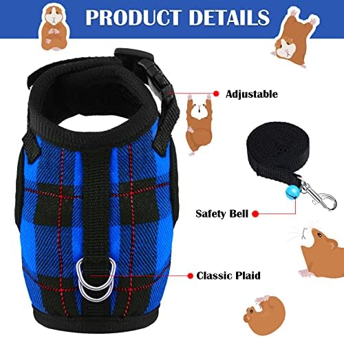 2 Pieces Guinea Pig Harness and Leash with Safety Bell Adjustable Hamster Ferret Harness and Leash Set No Pulling Walking Vest for Ferret Chinchilla and Similar Small Animals(M, 8-9 Inch Chest)