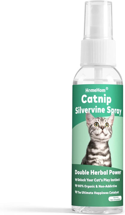 Catnip Spray with Silvervine, 100% Natural Dual-Plant Formula for Cats & Kittens,Renew Toys & Train Kittens Indoor & Outdoor - 2 oz