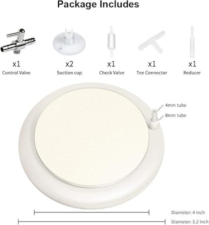 hygger Aquarium Air Stone Kit, Fish Tank Bubbler, Nano Furnace Flue Round Air Stone Disk Set, Small Bubbles and Ultra-High Dissolved Oxygen for Hydroponics (4 inch)