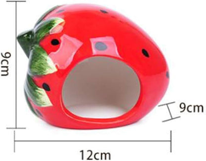 Small Animal Hideout Ceramic Hamster House Chinchilla Mini Hut Cave Cage Accessories for Dwarf Hamsters Gerbils and Hedgehog(Strawberry)