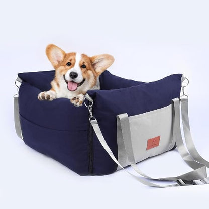 Medium Dog Car Seat for Medium Sized Dogs, Car Seat for Small Dogs with Side Zipper, Waterproof Dog Travel Bed in car with Storage Pockets Up to 25lbs, Memory Foam Filling for Max Support, Dark Blue