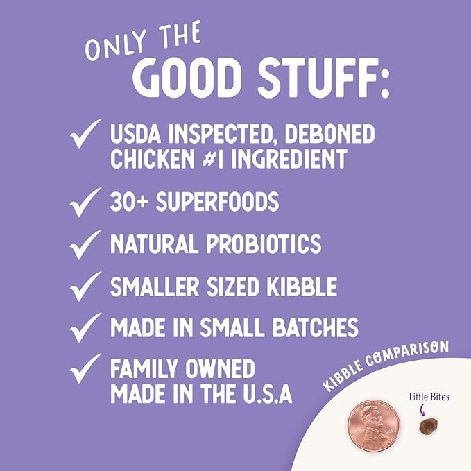 Health Extension Little Bites Dry Dog Food for Small Breeds, Chicken & Brown Rice Recipe, with Probiotics & Superfoods for Digestion & Coat Health, 1 lb Bag (Pack of 4)