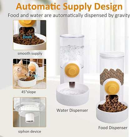 Pet Feeder Waterer Hanging Dog Cat Food Water Dispenser, Automatic Gravity Feeder Waterer Set for Cage Pets, Travel Food Water Bowl Rabbit Feeder for Ferret Small and Medium Animals, White