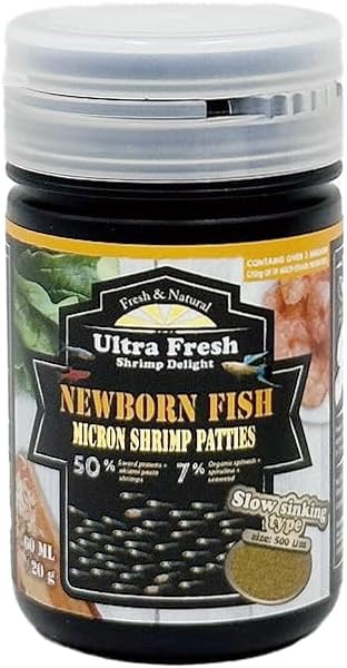 Ultra Fresh Baby Fish Food with 50% Sword Prawn Shrimp, Slow Sinking, Substitute for Brine Shrimp - For Fry Health and Cleaner Water
